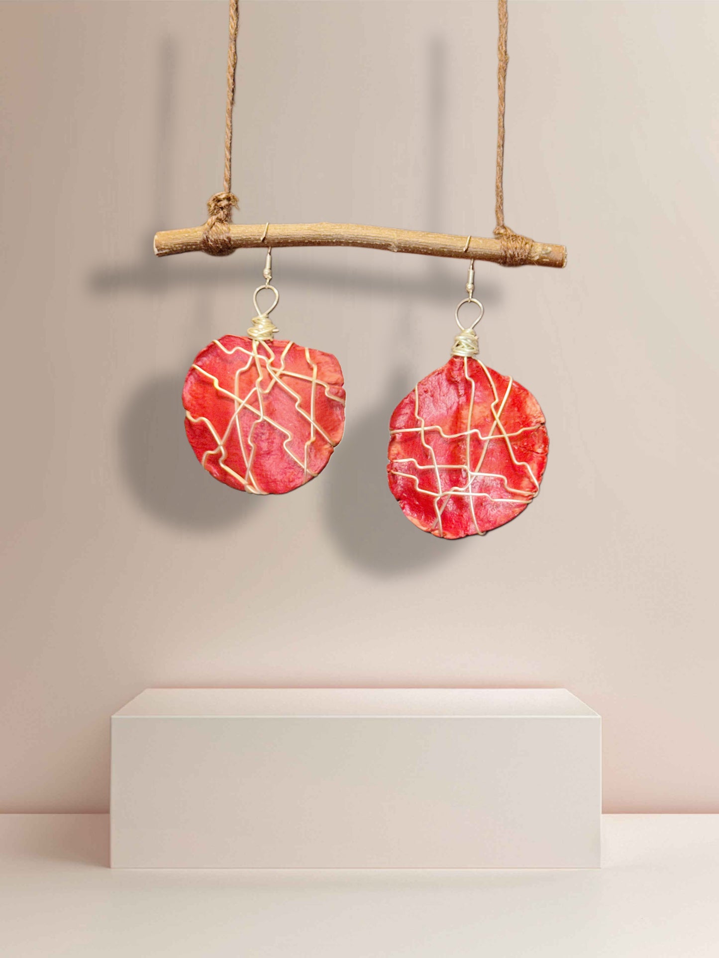 Crimson Spark Wood Earrings (Medium)