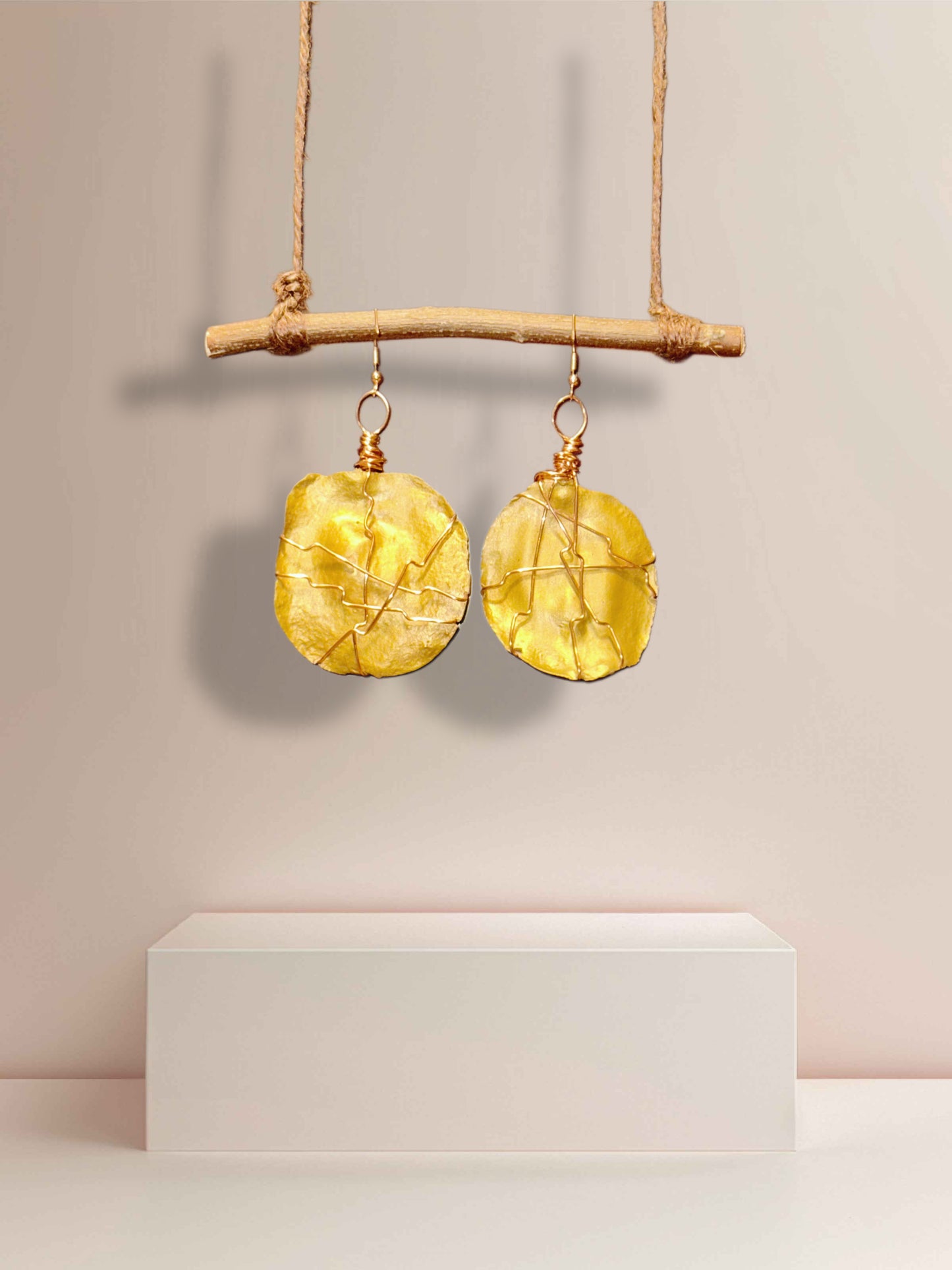 Golden Dusk Wood Earrings