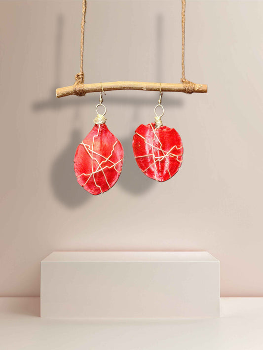 Crimson Spark Wood Earrings (Small)