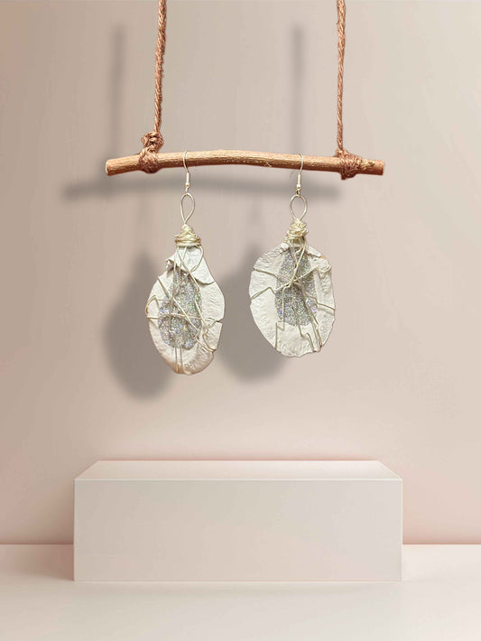 White + Silver Wood Earrings