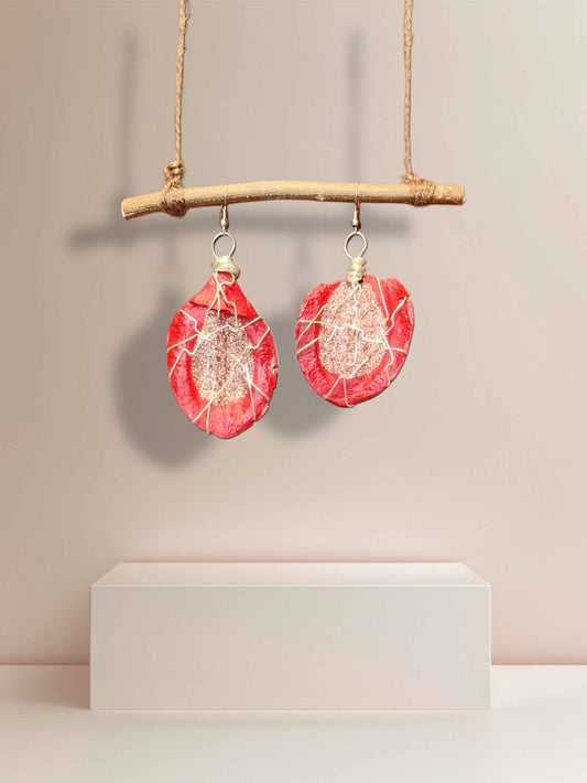 Crimson Spark Wood Earrings (Small)