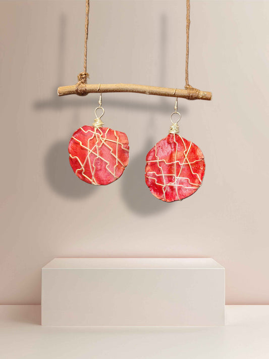 Crimson Spark Wood Earrings (Medium)