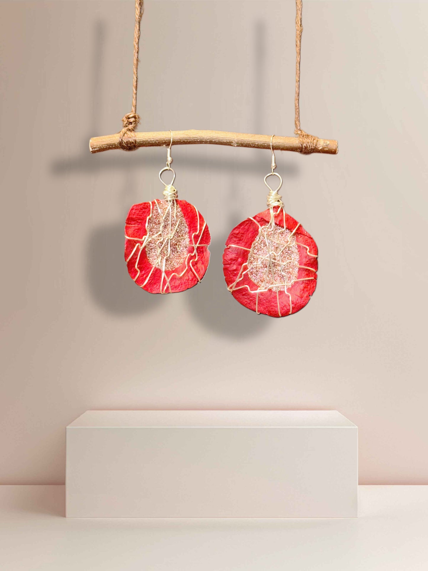 Crimson Spark Wood Earrings (Medium)