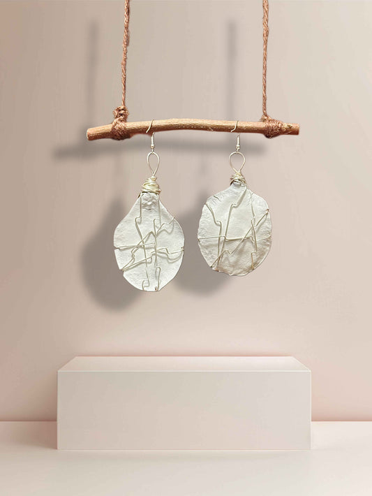 White + Silver Wood Earrings