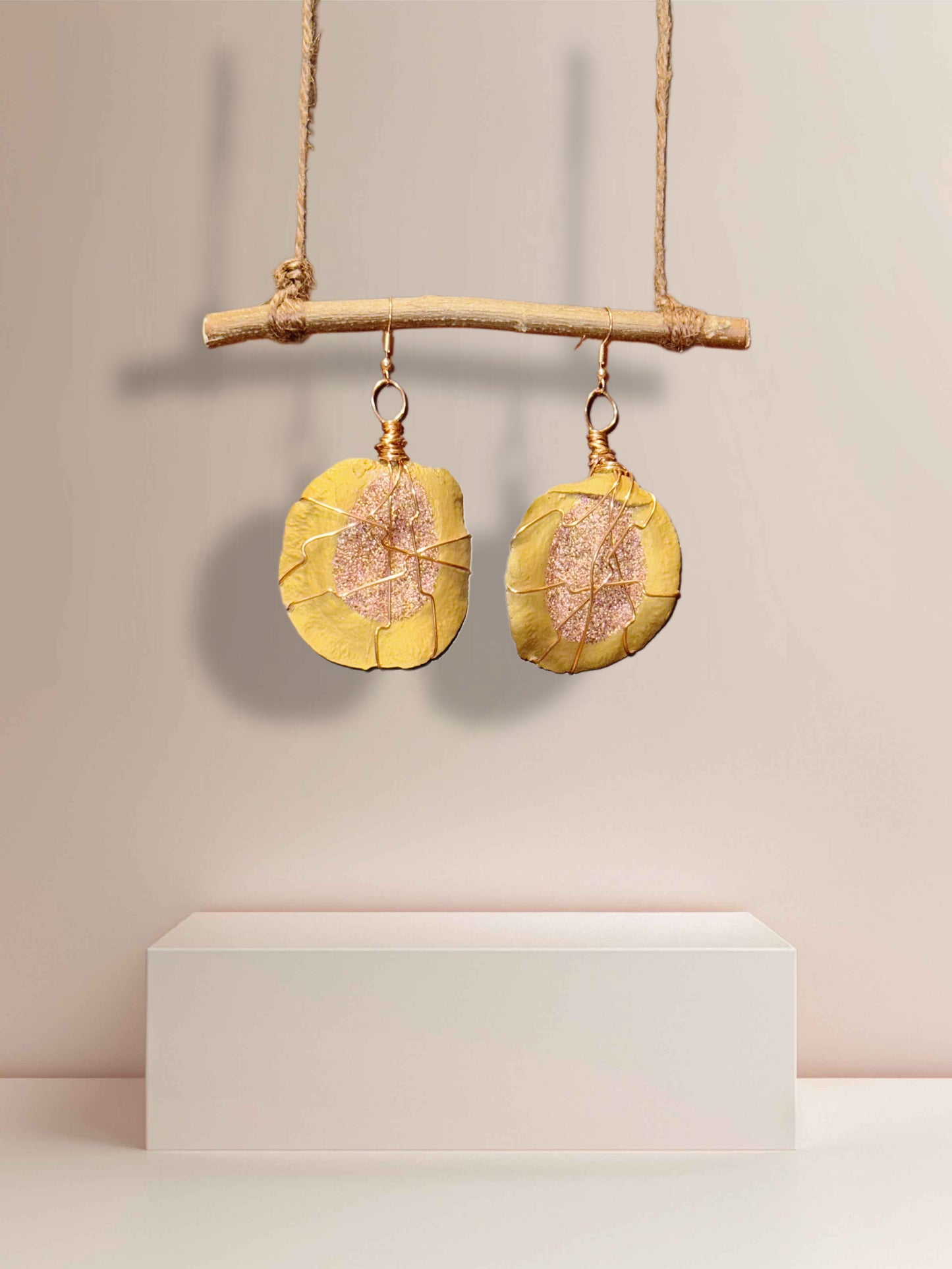 Golden Dusk Wood Earrings