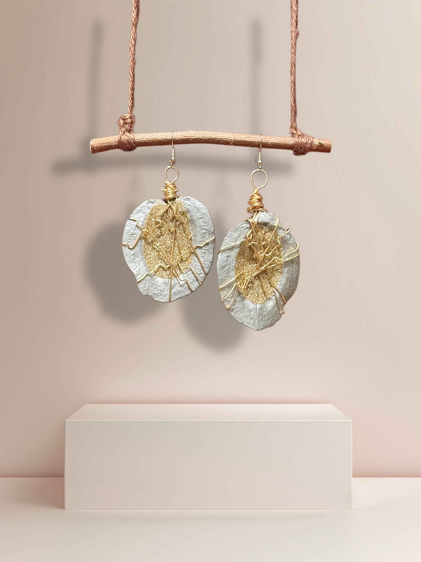 Gilded Steel Wood Earrings