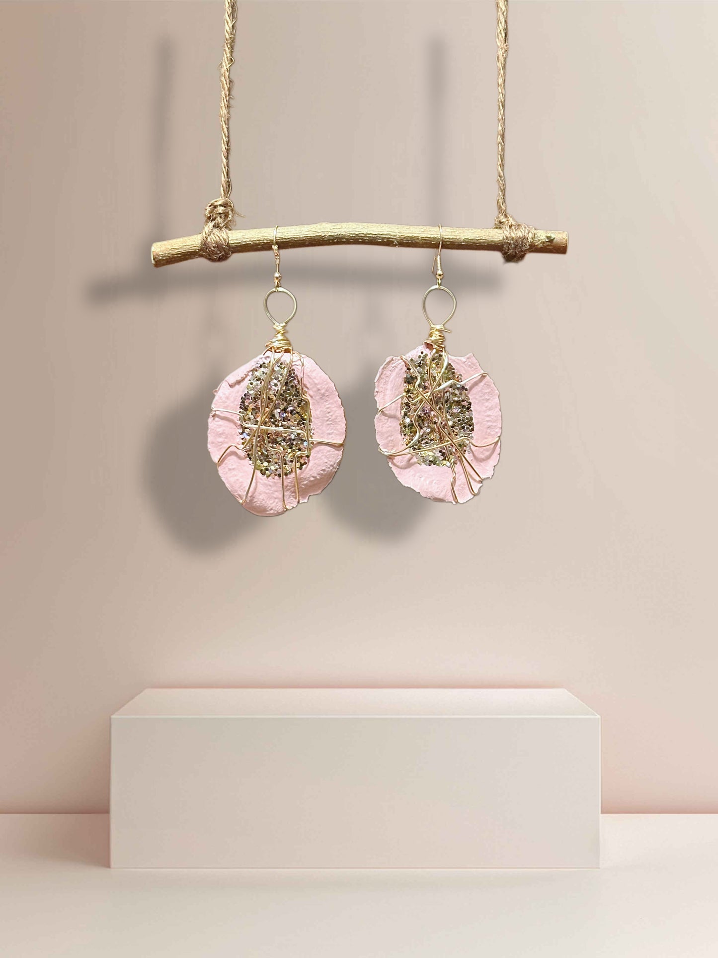 Pastel Pink Princess Wood Earrings