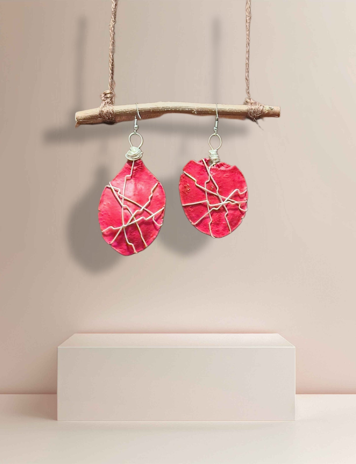 Crimson Spark Wood Earrings (Medium)