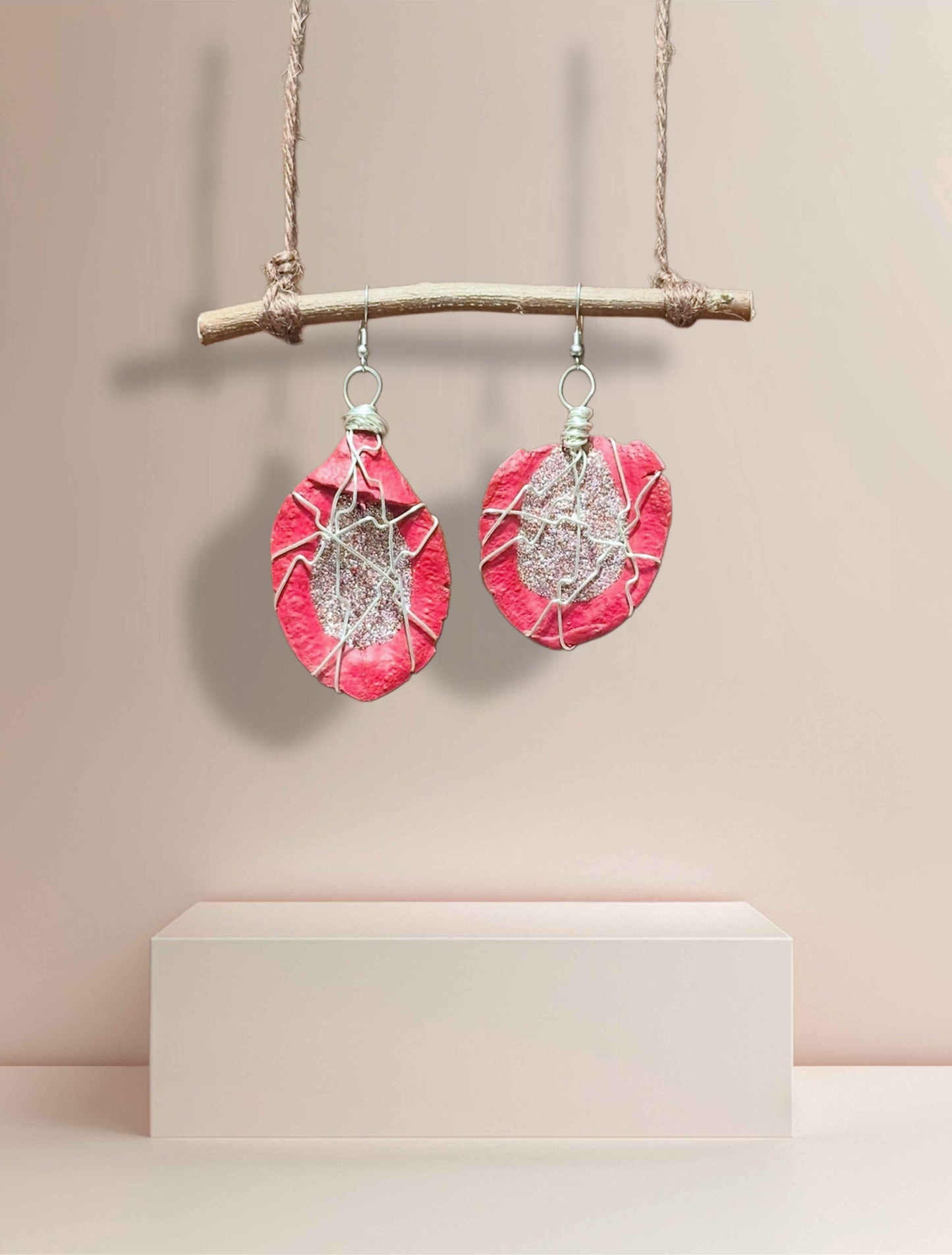 Crimson Spark Wood Earrings (Medium)