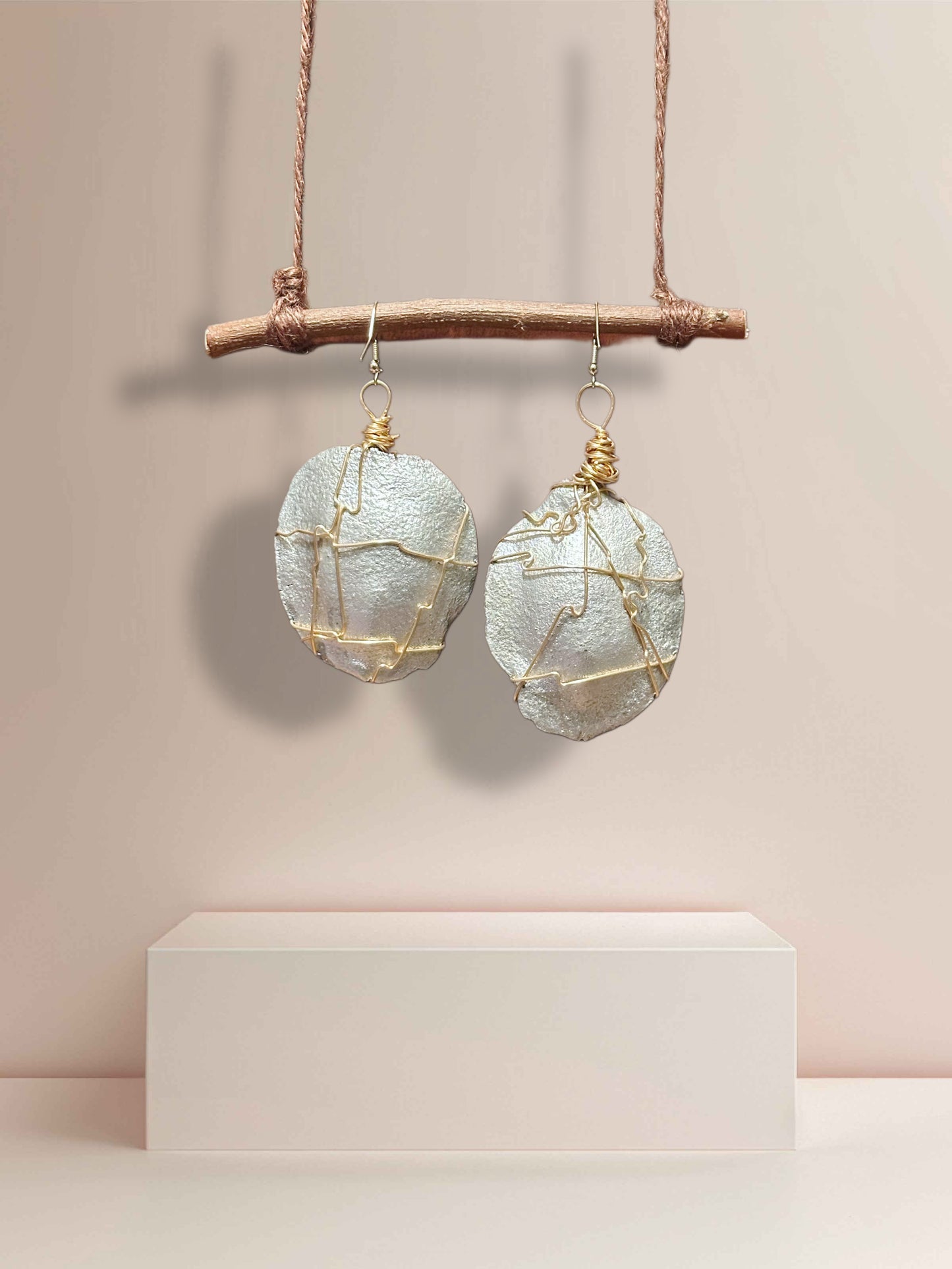 Gilded Steel Wood Earrings